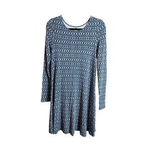 Old Navy Blue & White Abstract Pattern Long Sleeve Dress - Size Medium